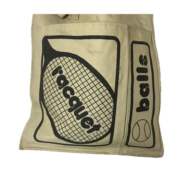 VTG 70s Tennis Racquet Balls Tote Tan Canvas Gear Bag Pickleball Retro Hipster - Picture 3 of 16